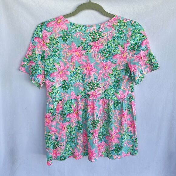 Lilly Pulitzer Jodee Ruffle Sleeve Swing Floral Top - Surf Blue So Shellegant XS - Picture 9 of 9